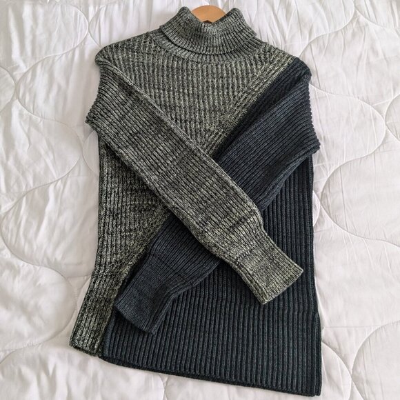 Derek Lam Collective Colorblock Turtleneck Sweater Size XS Knit Green/Black - Picture 12 of 16